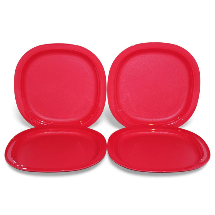 Tupperware Set of 4 Microwave Luncheon Plates 9.5" Square Red
