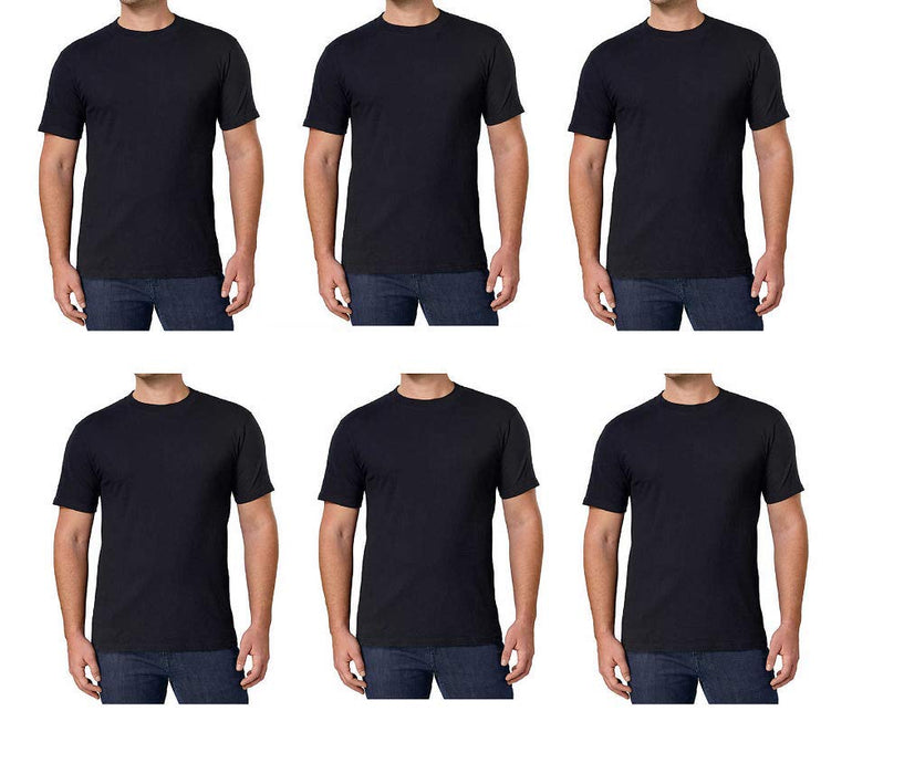 Kirkland Men's Crew Neck White T-Shirts 100% Combed Heavyweight Cotton Pack of 6 (Large, Black)