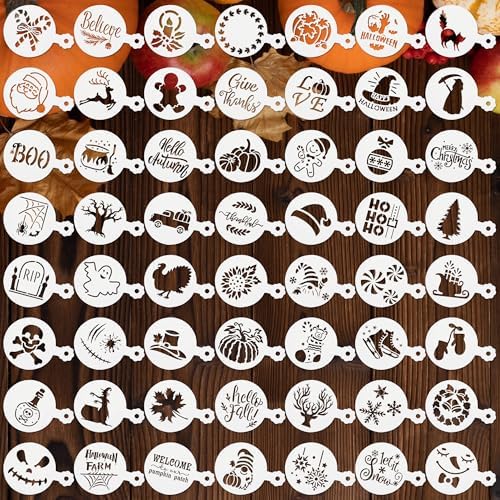 56 Pcs Holiday Cookie Stencils - Reusable Cake, Bread, Food & Dessert Stencils for Christmas, Halloween, Fall & Thanksgiving