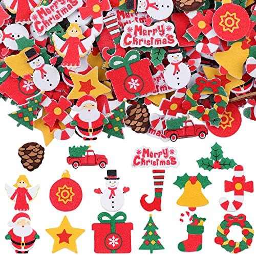 Fovths 500 Piece Christmas Foam Stickers - Self Adhesive Craft Stickers with Xmas Theme Shapes for Party Decoration & DIY Crafts