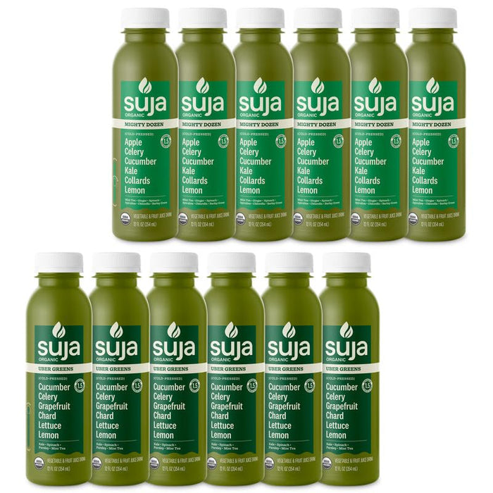 Suja Organic Green Juice Variety Pack | 6 Mighty Dozen and 6 Uber Greens | Plant-Based & Gluten-Free (12 fl oz, Pack of 12 total)