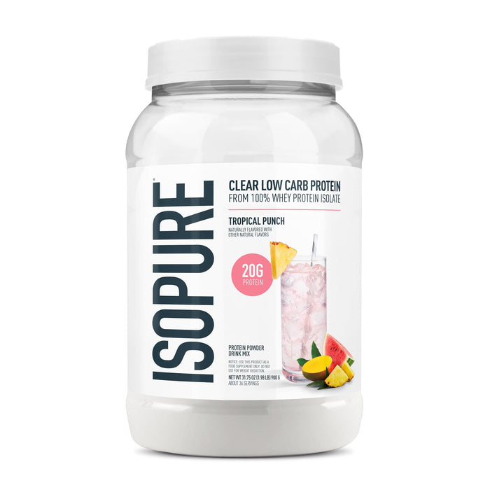 Isopure Clear Whey Isolate Protein Powder, Lactose Free, Gluten Free, Naturally Flavored, Tropical Punch, 20g Protein Per Serving, 1.9 Lbs, 36 Servings (Packaging May Vary)