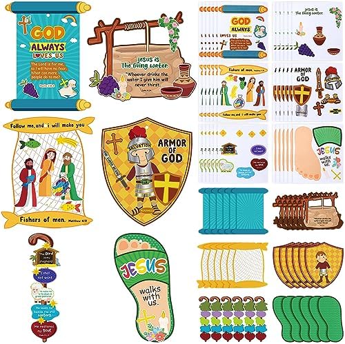 Outus 36 Set Religious Sunday School Crafts Armor of God DIY Craft Kit VBS Christian Crafts for Kids Bible Hanging Ornament Sunday School Paper Craft Sticker for Christmas DIY Activity Preschool