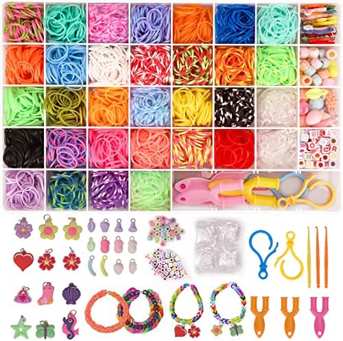 3000+ Rubber Band Bracelet Kit, Colorful Loom Bracelet Making Kit with Storage Box, DIY Art Craft Set with Charms Beads for Beginners Birthday Party Christmas Gift