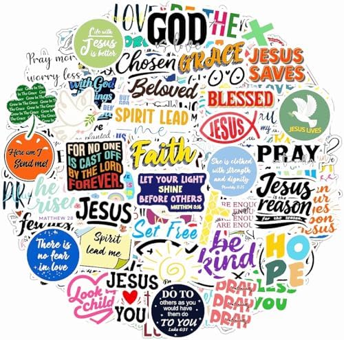 300PCS Inspirational Christian Stickers, Vinyl Waterproof Jesus Bible Verse Stickers for Water Bottle Laptop Journaling, Religious Faith Christian Gifts for Kids Adults Easter Christmas