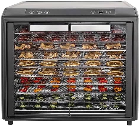 Excalibur Food Dehydrator 10-Tray Select Series for Jerky, Fruit, Vegetables, Herbs, Pet Treats, Stainless Steel with Glass Doors and 60 hour digital timer, 10-Tray, Black