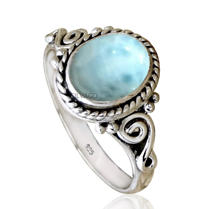 Ocean Blue Larimar 925 Sterling Silver Ring for Women, Men, and Girls, Delicate Ring, Christmas Gift US Ring Size 8.5