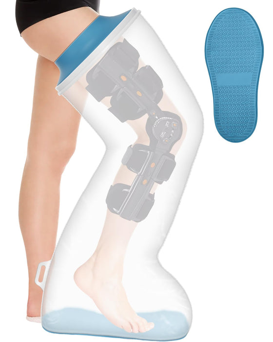 Waterproof Extra Wide Full Leg Cast Cover for Shower with Upgraded Non-Slip Bottom, Cast Protector for Shower after Leg Knee Surgeries, Large Cast, Knee Immobilizer/Brace, Walking Boots,Reusable