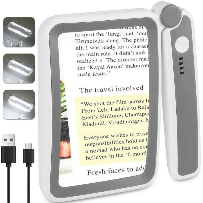 Rechargeable Magnifying Glass with Light for Reading, 5X Large Page Magnifier with LED Lighted for Seniors Low Vision, Folding Handheld Lightweight Rectangle Magnifier for Reading Book Small Print