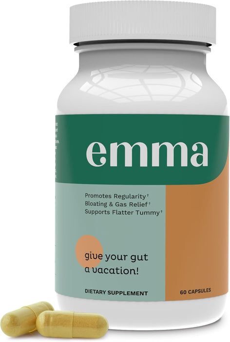 Emma Gut Health - Gas and Bloating Relief, Constipation, Leaky Gut Repair - Gut Cleanse & Restore Digestion - Regulate Bowel Movement. Probiotics and Laxative Alternative, 60 CapsulesGET 20% OFF STOREWIDE!