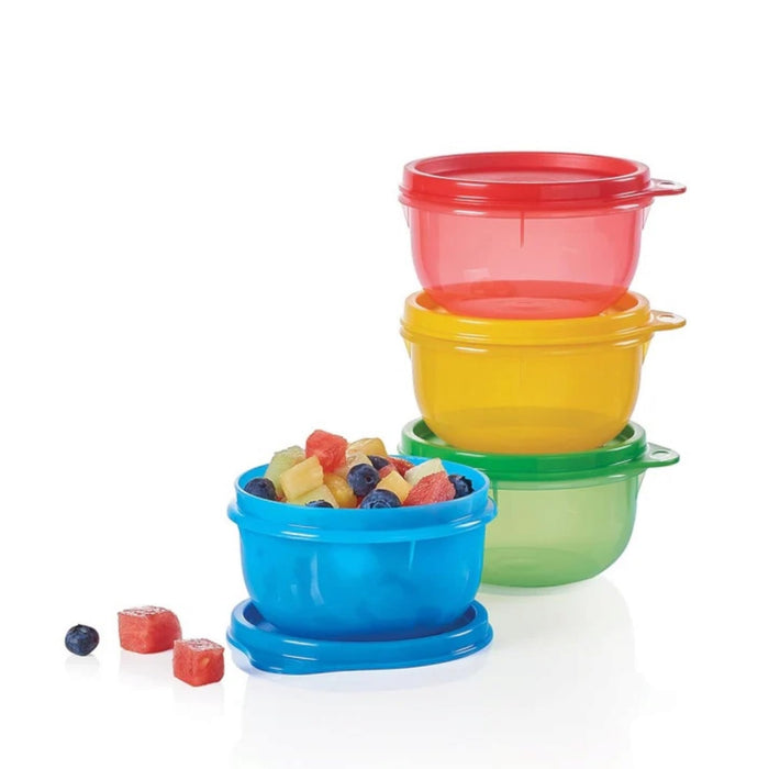 Tupperware Ideal Little Bowl Snack Cup Set of 4 in Green, Red, Blue, Yellow
