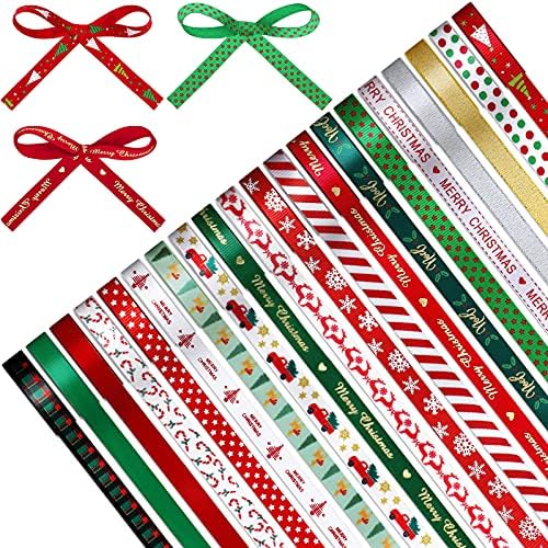 20 Rolls Christmas Thin Ribbon 40 Yard 3/8 Inch Grosgrain Snowflake Holiday Christmas Tree Gift Wrapping Ribbon Soft Crafts Xmas Polyester Satin Hair Bow Clip Accessory for Xmas DIY Craft Decor