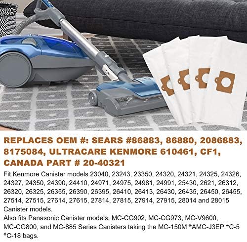 LotFancy Vacuum Bags HEPA Cloth 5PCS for Kenmore Canister Type C Q 5055, 50557, 50558, 20-50104, 20-53291, 20-53292 and Panasonic Vacuum Cleaners C-5, C-18
