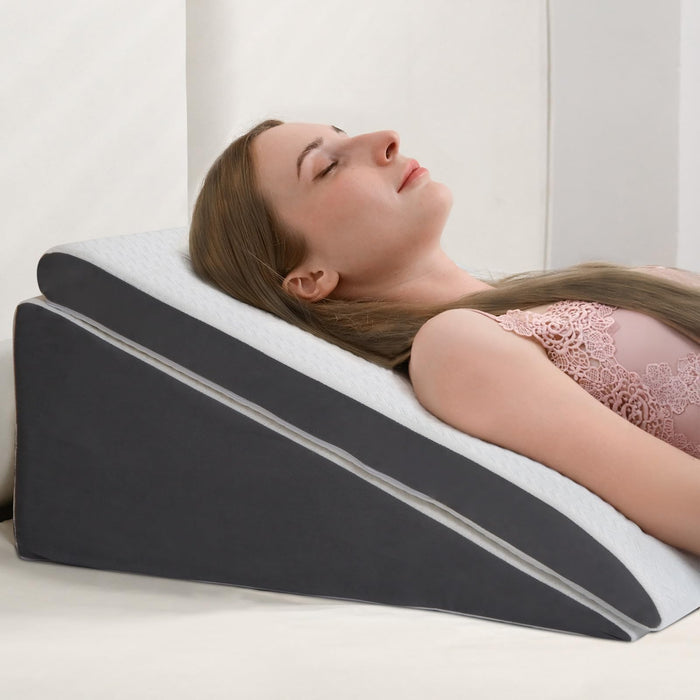 Vekkia 2-Pack Adjustable Wedge Pillow for Sleep Apnea & Back Pain, Memory Foam Triangle Pillow for Acid Reflux, GERD, Snoring, Surgery Recovery, Leg Elevation, 2 Heights & Softness Options(12IN)