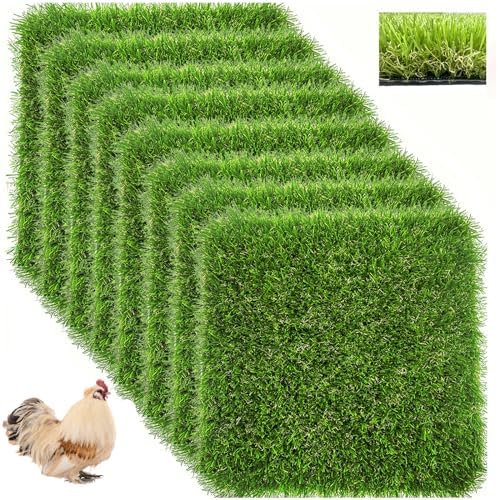 8 Pack Chicken Nesting Box Pads for Laying Eggs, Washable Artificial Grass Nesting Pads for Chicken Coop, Nesting Box Liners Bedding for Hen Lawn Indoor Outdoor - 12"x12"1.2"