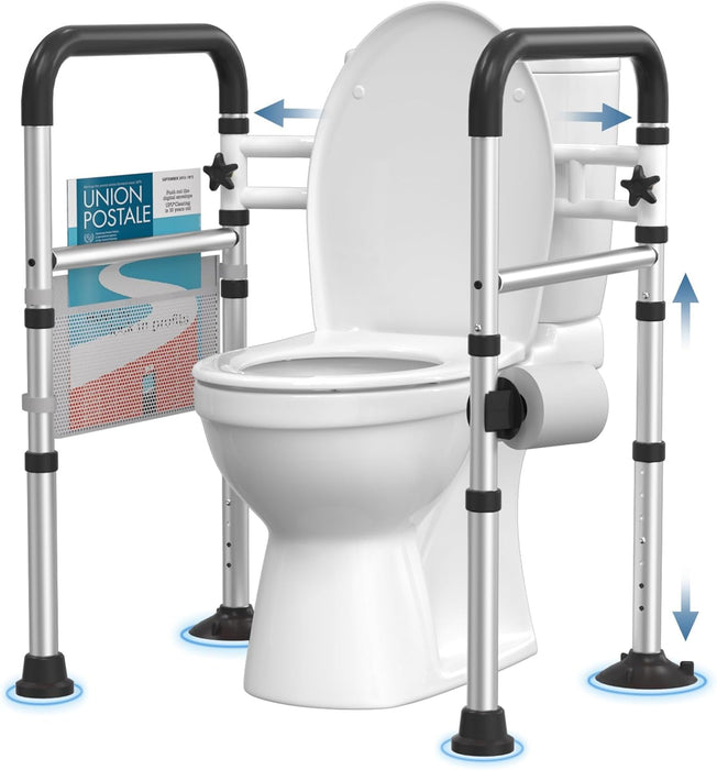 Toilet Safety Rails for Seniors (350 LBS), Adjustable Toilet Safety Frame for Elderly and Disabled, FSA HSA Eligible Foldable Handicap Toilet Assistance Rail Fits Most Toilets, Matte Black
