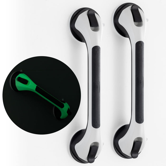 TAILI Shower Grab Bar Glow in The Dark, 2 Pack 16.8 in Grab Bars for Bathtubs, Bath Handle Shower Rail for Seniors and Elderly,Bathroom Safety Grip Removable No Drilling Waterproof Black
