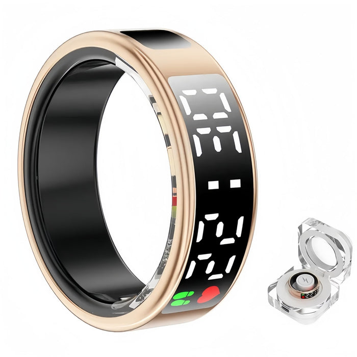 Smart Ring Health Fitness Tracker, Touch Screen Smart Ring for Men and Women, Sleeping Steps Heart Rate Blood Oxygen Monitor, Remote Photography LED Display Ring Waterproof Fitness Ring (Gold, 11)
