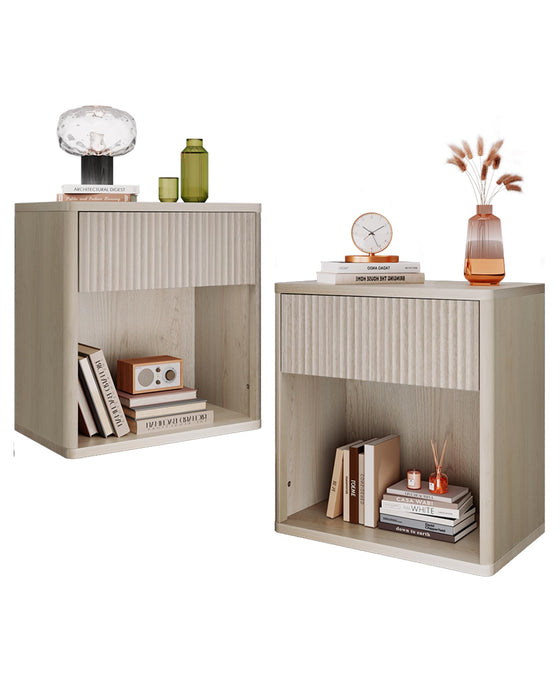 WLIVE Night Stand Set of 2, Wood Nightstand Sets with Storage Drawer and Open Shelf, Fluted Bedroom Nighstands, Mid Century Bed Side Table, End Tables Living Room, Dorm, Home Office, White Alder