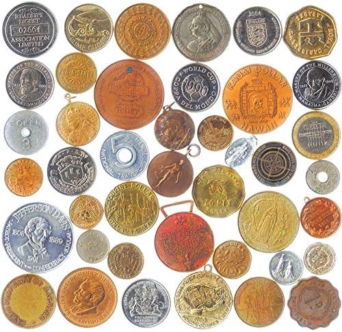 50 PCS Mix of EXONUMIA: Tokens, Medals, Souvenir Medallions, Elongated Coins...