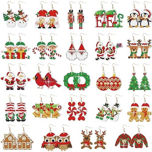 Siifert 24 Pairs Christmas Diamond Painting Earrings DIY Earring Making Kit Diamond Art Earrings Jewelry Making Kit for Adults Vintage Jewelry Crafting Charms Bulk with 6 Tools for Women(Red)