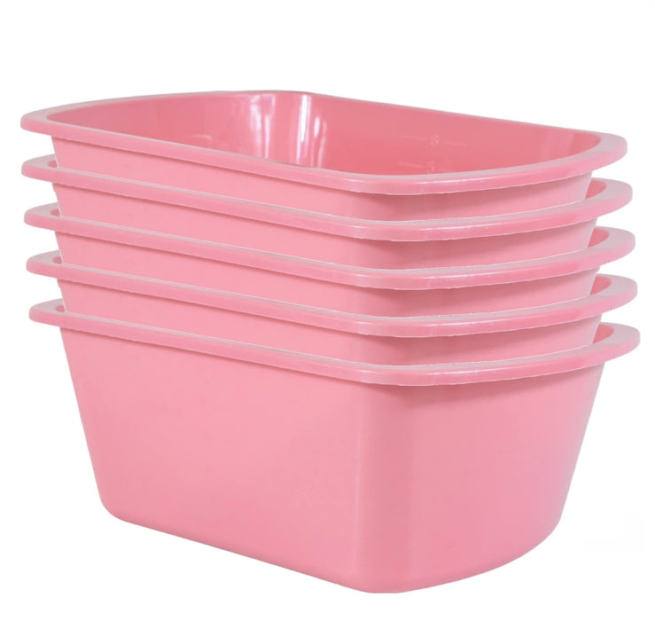 Wash Basins – Rectangular Plastic Hospital Bedside Soaking Tub [5 Pack] Small 7 Quart Graduated Bucket - Portable Washbasin for Washing, Cleaning, Foot Bath, Washing Dishes, Face Cleansing Bowl