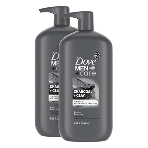 DOVE MEN + CARE Purifying Shampoo Charcoal + Clay 2 Pk for Stronger, More Resilient Hair, with Plant-Based Cleansers, 31 oz