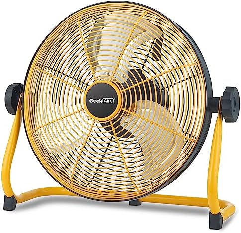Geek Aire 12" Portable Battery Operated Fan with Metal Blade, 360 Vertical Tilt, 24h Run Time Cordless Fan for Camping Travel Tent Hurricane Home