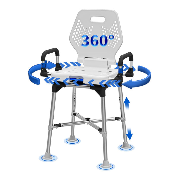 Swive Shower Chair with Arms and Back for Seniros Elderly Disabled or Bariatric Adults, Bench Seat for Inside Shower Stall and Bathroom Bath Tub Seats Adjustable Stool Heavy Duty 500 lbs sit Chairs