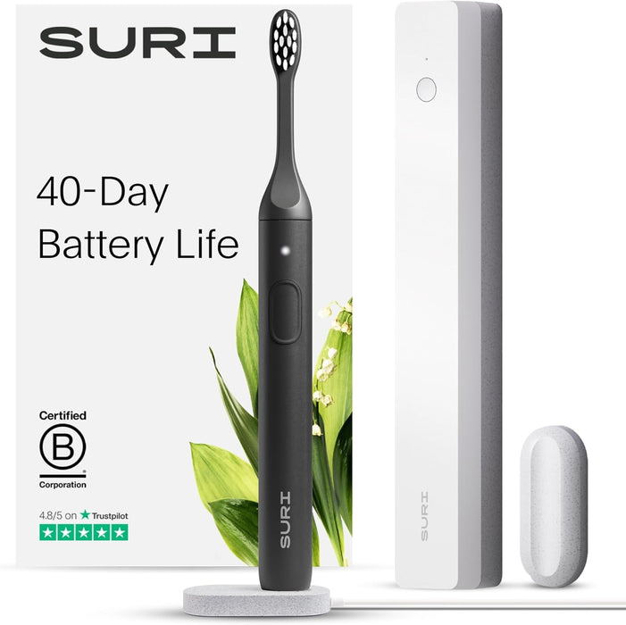 SURI Electric Toothbrush - Sustainably Designed in California. Electric Toothbrushes Adults. Durable Slim Sonic Travel Tooth Brush. 40-Day Battery