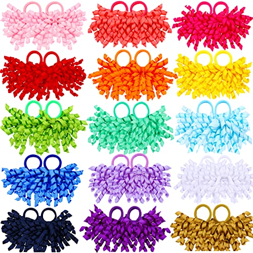 Mtlee 30 Pcs Baby Girls Curly Ribbons Korker Hair Ties Boutique Bow Elastic Rubber Bands Grosgrain Ribbon Elastic Colored Hair Bands Ponytail Holders for Toddlers Kids