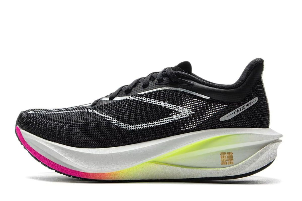LI-NING FEIDIAN 5 Challenger Women's Running Shoes Boom Fiber Lightweight Breathable Non-Slip Racing Sneakers Black/Standard White US 6
