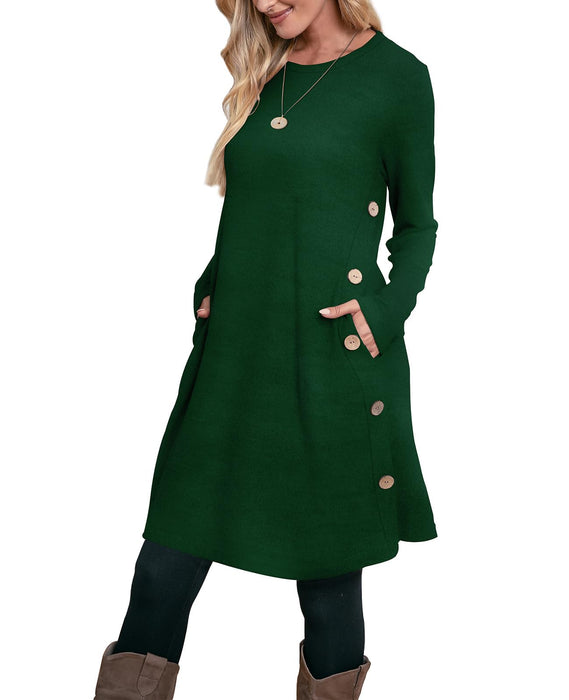 OFEEFAN Long Sleeve Dress for Women Sweater Dresses Christmas Dresses Emerald Green Dress L