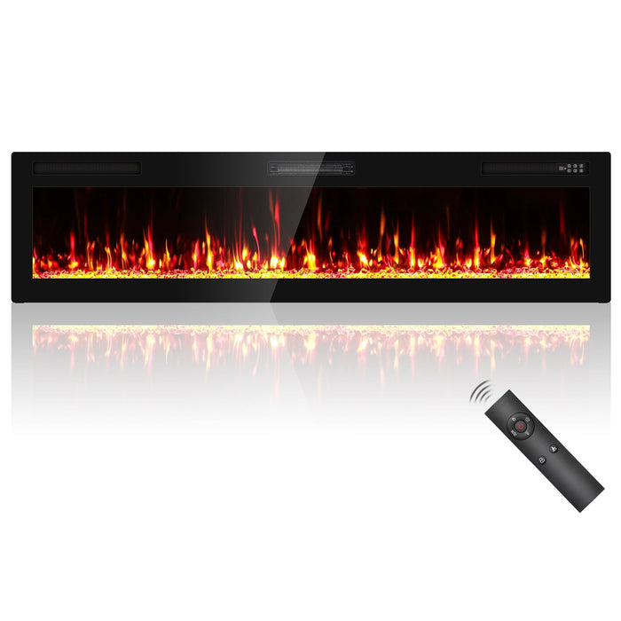BREEZEHEAT 72" Slim Electric Fireplace Insert-ETL Certified Fireplace Ultra Thin, Recessed/Wall Mount, 3D Flame with Crystal, Remote & Touch, 750W/1500W (900 Sq.Ft), 8H Timer