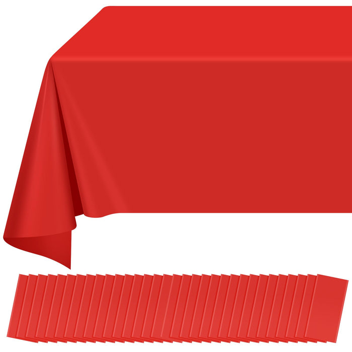 32 Pack Red Plastic Tablecloth for Rectangle Tables, Premium Decorative Red Disposable Table Cloths for Parties, Rectangle Party Table Cover for Birthday, Wedding, Christmas, Anniversary, 54 x 108Inch