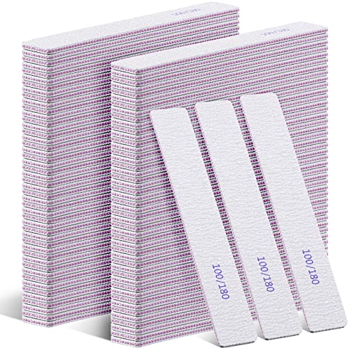 Xinnun 150 Pcs Nail Files 100/180 Grit Double Sides Professional Reusable Emery Board Nail Files for Acrylic Manicure Tools Suit for Home Salon