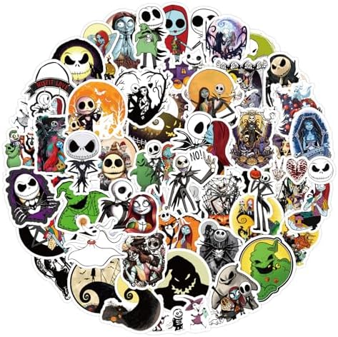 60pcs The Nightmare Before Christmas Stickers for Boys Teens Adults Waterproof Vinyl Stickers Bulk for Skateboard Luggage Laptops Bumper Theme Party Supplies (Gray)