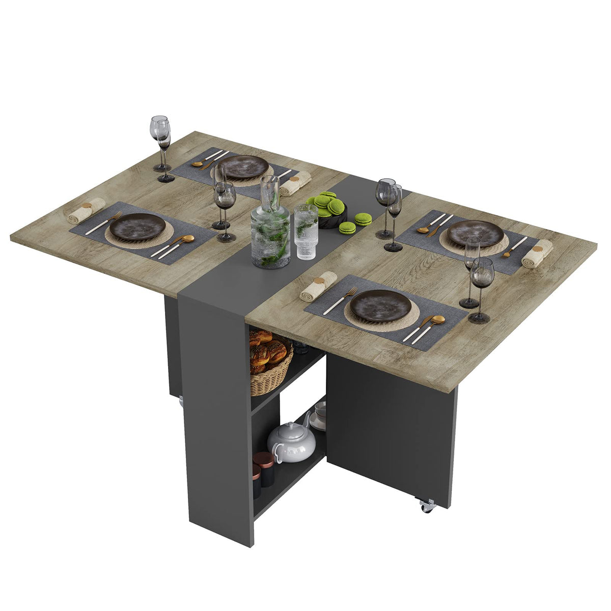 Tiptiper Folding Dining Table with 2 Storage Racks, Drop Leaf Table wi ...