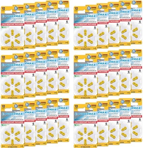 Powermax Size 10 Hearing Aid Batteries, 180 Count Long-Lasting Battery Pack, Yellow Long Tab for Easy Change
