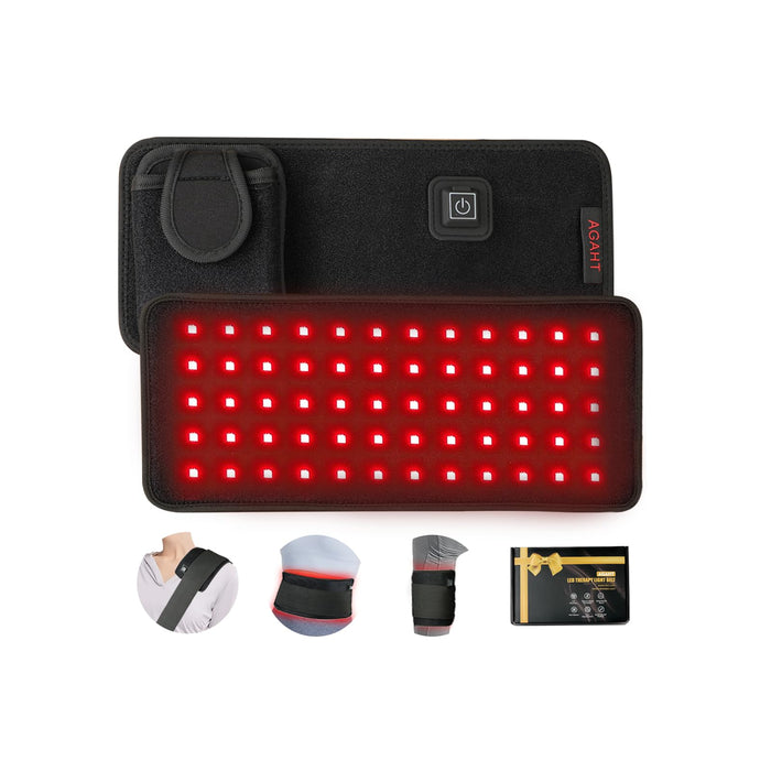 AGAHT Rechargeable 60-Beads Red Light Therapy LED Pad, 5.5 X 11.8 Inch, Wearable 850nm & 660nm Infrared Belt for Neck Knee Body with Built-in 1500mAh Battery & Auto Timer