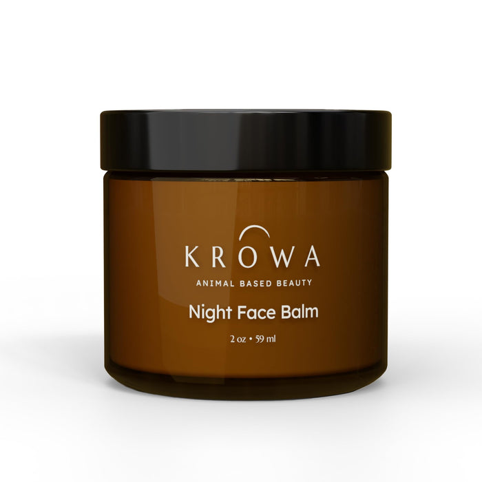 Krowa Night Face Balm - Grass Fed Tallow Cream w/Essential Oils. Growth Factors & Stem Cells for Natural Skin Rejuvenation. Collagen and Elastin to Boost Skin Renewal. Clean Beauty, No Additives