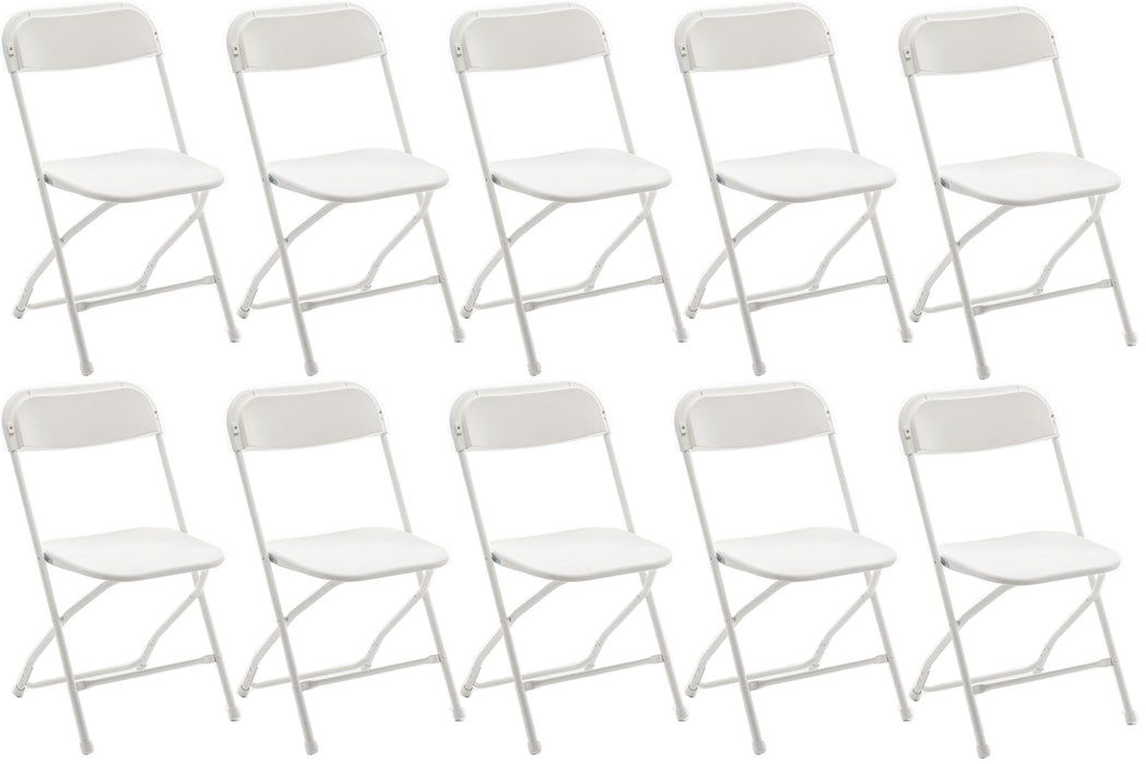 BTEXPERT Set of 10, White Plastic Folding Chairs Steel Frame Commercial 650LB High Weight Capacity Event Chair Lightweight for Office Wedding Party Picnic Kitchen Dining Church School - 10
