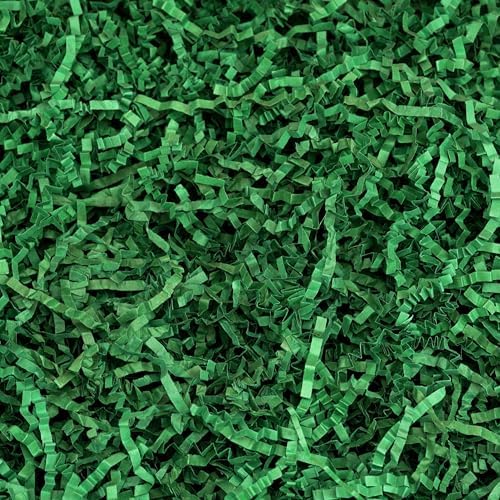 ROSYJUNE 1LB Crinkle Cut Paper Shred Filler, Green Shredded Paper for Gift Baskets Boxes Filling, Christmas Birthday Holiday Decoration ﻿