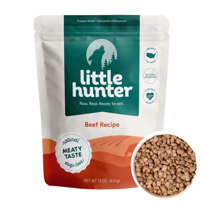 Little Hunter Freeze Dried Raw Beef Recipe Dog Food - Picky Eater-Approved, Limited Ingredient for All Stages - High Protein, Small Batch, Grain Free, 15 oz
