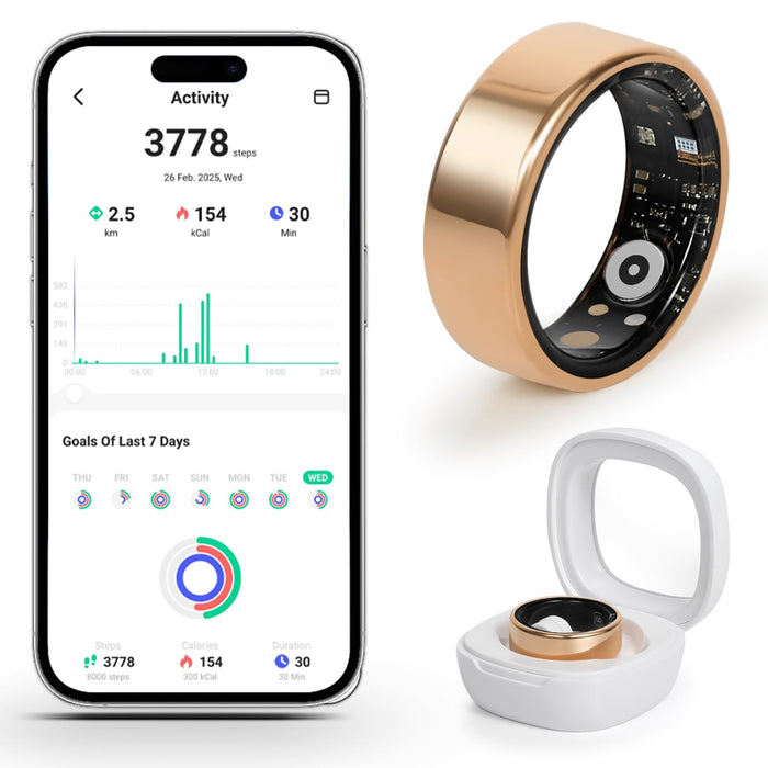 Smart Fitness Ring for Men & Women - Activity & Health Tracker with Heart Rate, Sleep & Blood Oxygen Saturation Monitoring, Motion Tracking, Waterproof Design & No Subscription Needed (8#)