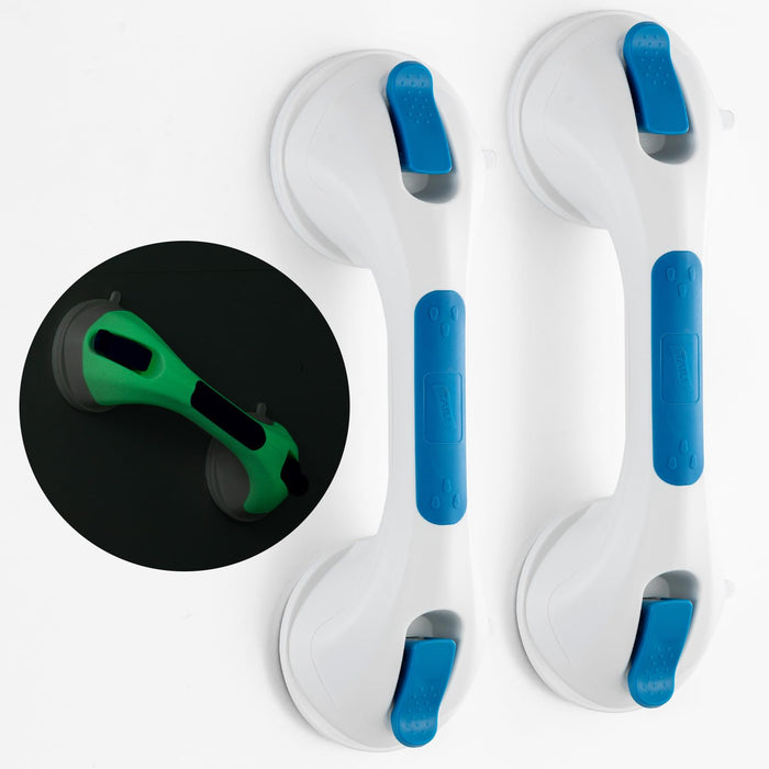 TAILI Shower Grab Bar Glow in The Dark, 2 Pack 12.2 in Grab Bars for Bathtubs,Shower Handles Bath Rails for Seniors and Elderly,Bathroom Safety Grip Removable No Drilling Waterproof Blue