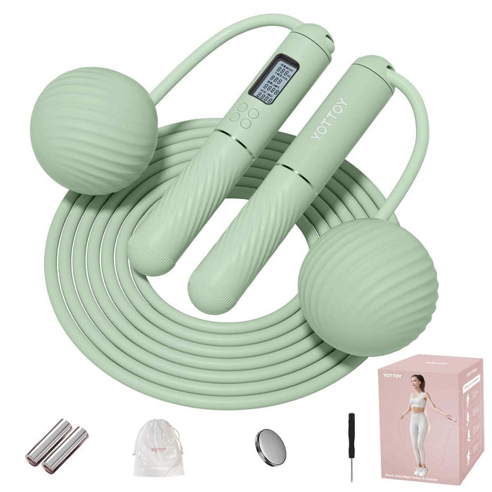 YOTTOY Cordless Jump Rope with Counter - Ropeless Jump Rope 2 In 1 with Large Cordless Ball-Weighted for Women with LCD Display (Green)