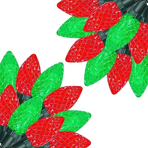 2-Pack Connectable C9 Christmas LED String Lights, Total 66 FT 100 LED Christmas Lights Plug in with 29V Safe Adapter, Waterproof Decorative Lights Indoor Outdoor for Xmas Decorations (Red and Green)
