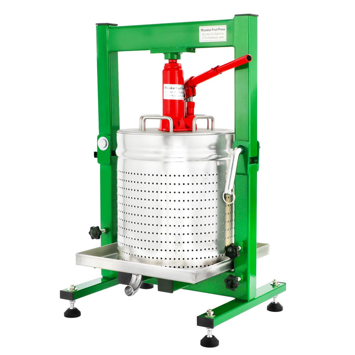 5.28 Gallon / 20L Mosakar Hydraulic Fruit Press. 2 Ton Pressure. Parts contact with Juice are AISI 304 Stainless Steel. Home Grape Wine Juice Apple Cider Press