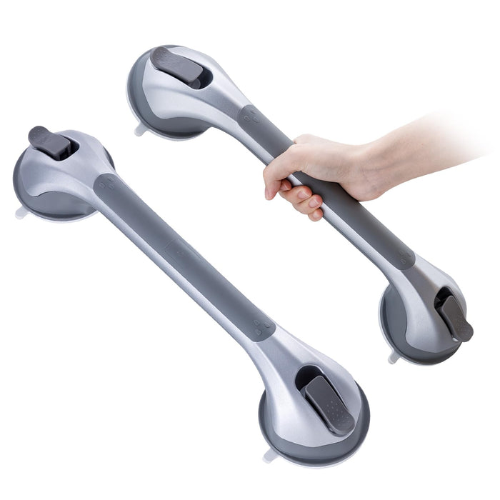 TAILI Shower Grab Bar 2 Pack 16 Inch Suction Grab Bars, Heavy Duty Shower Handle Removable Bath Handrails for Elderly and Seniors, No Drilling Waterproof, Silver